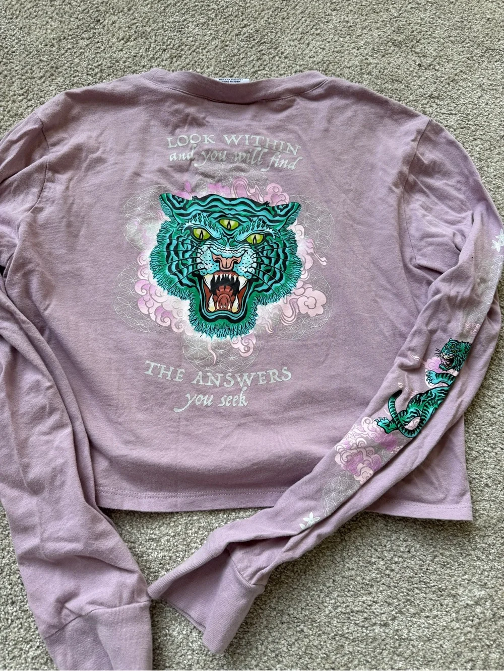 Empyre light purple Long Sleeve Tee with Green Tiger printed
